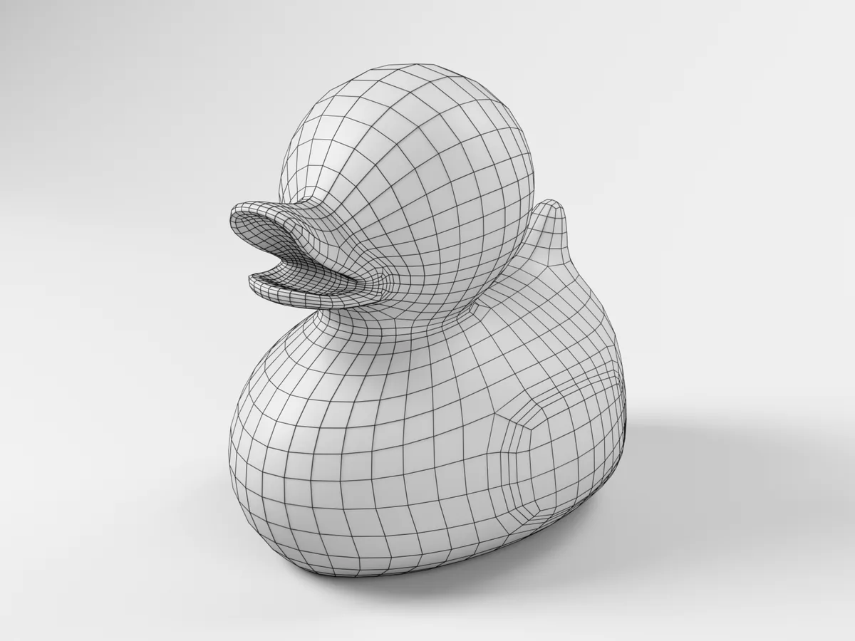 Clay render of the duck with its wireframe