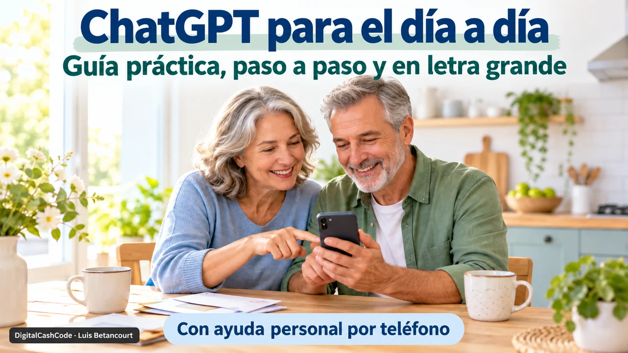 Portada del curso ChatGPT para el día a día: una pareja mira juntos el móvil en la cocina